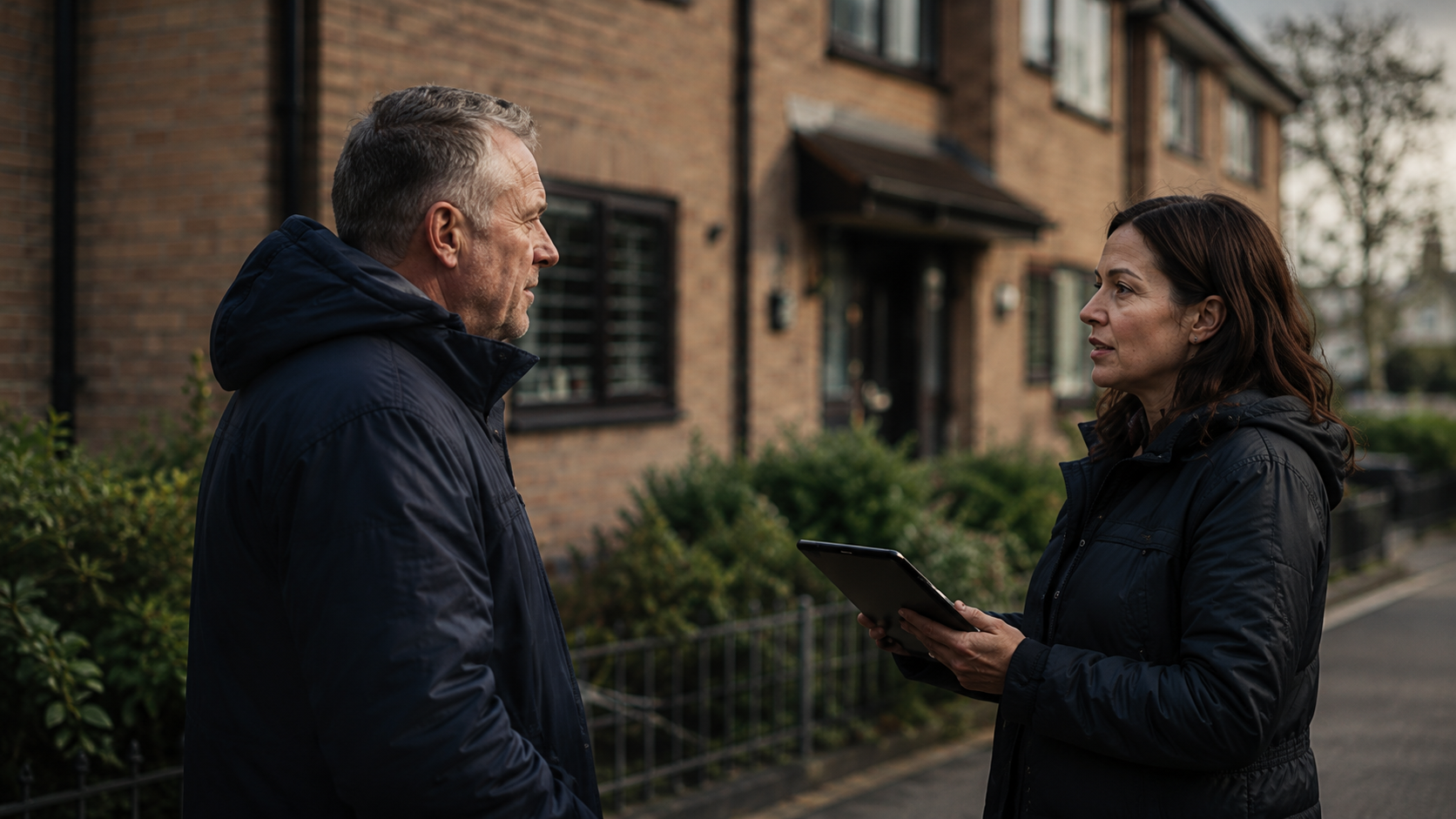 Support worker guiding someone through information on a tablet