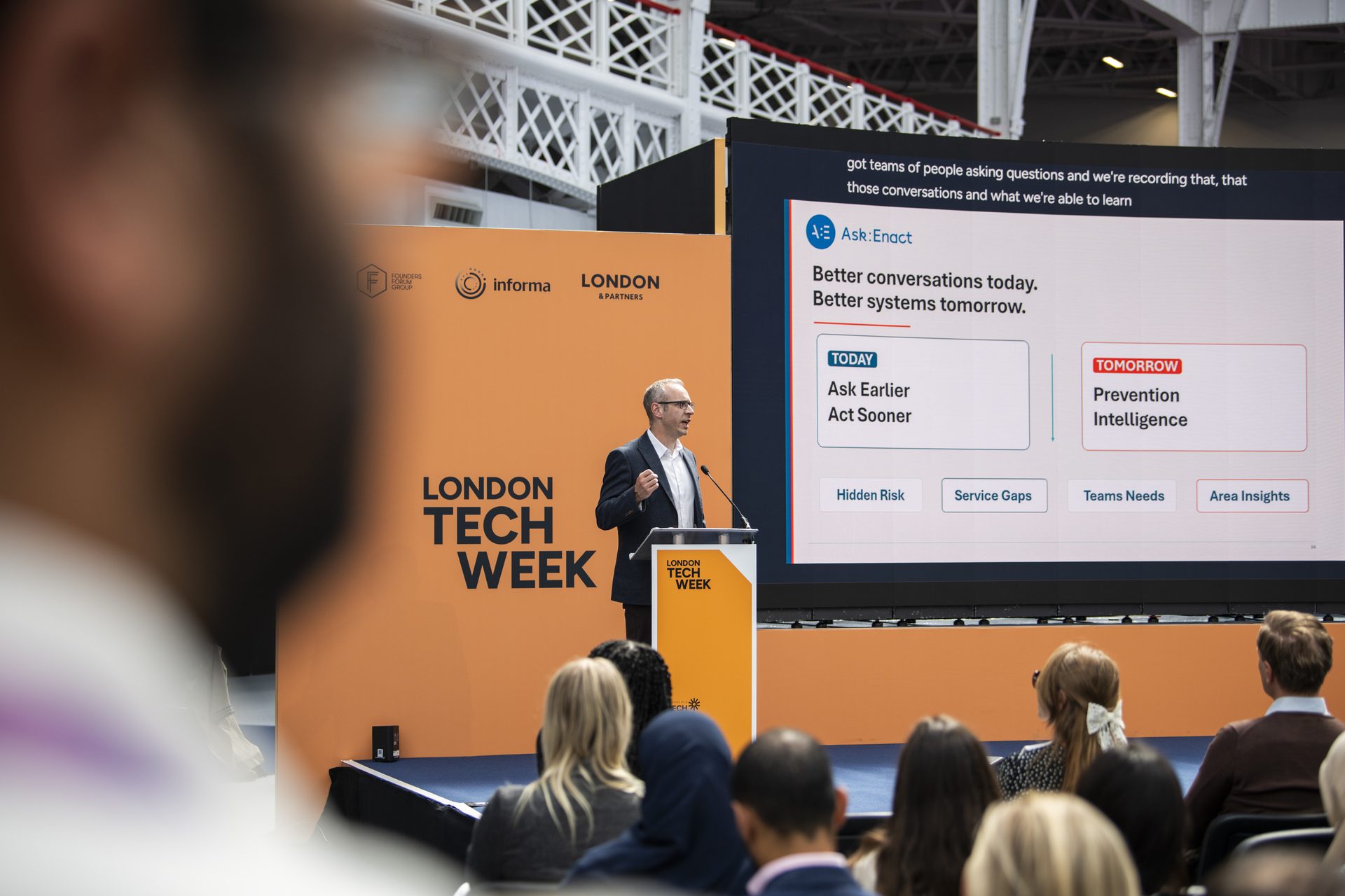 Ask:Enact being presented on the Ignition Stage at London Tech Week